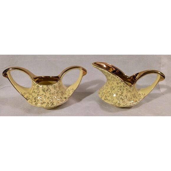 22 Kt Gold Sugar Bowl Creamer Salt & Pepper Shaker MCM Guaranteed Yellow Vtg USA - Picture 2 of 16